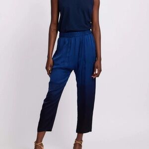 Raquel Allegra Matte Satin Sunday Ombre Pant In Indigo Dip Dye Size 3 US L NWT